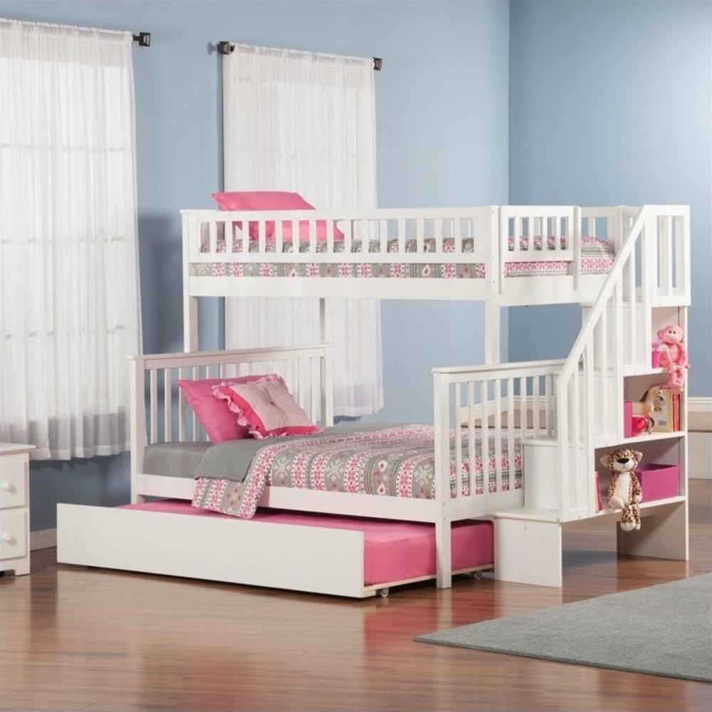 Atlantic  Furniture Woodland Staircase Bunk bed with Trundle Bed in White - Size