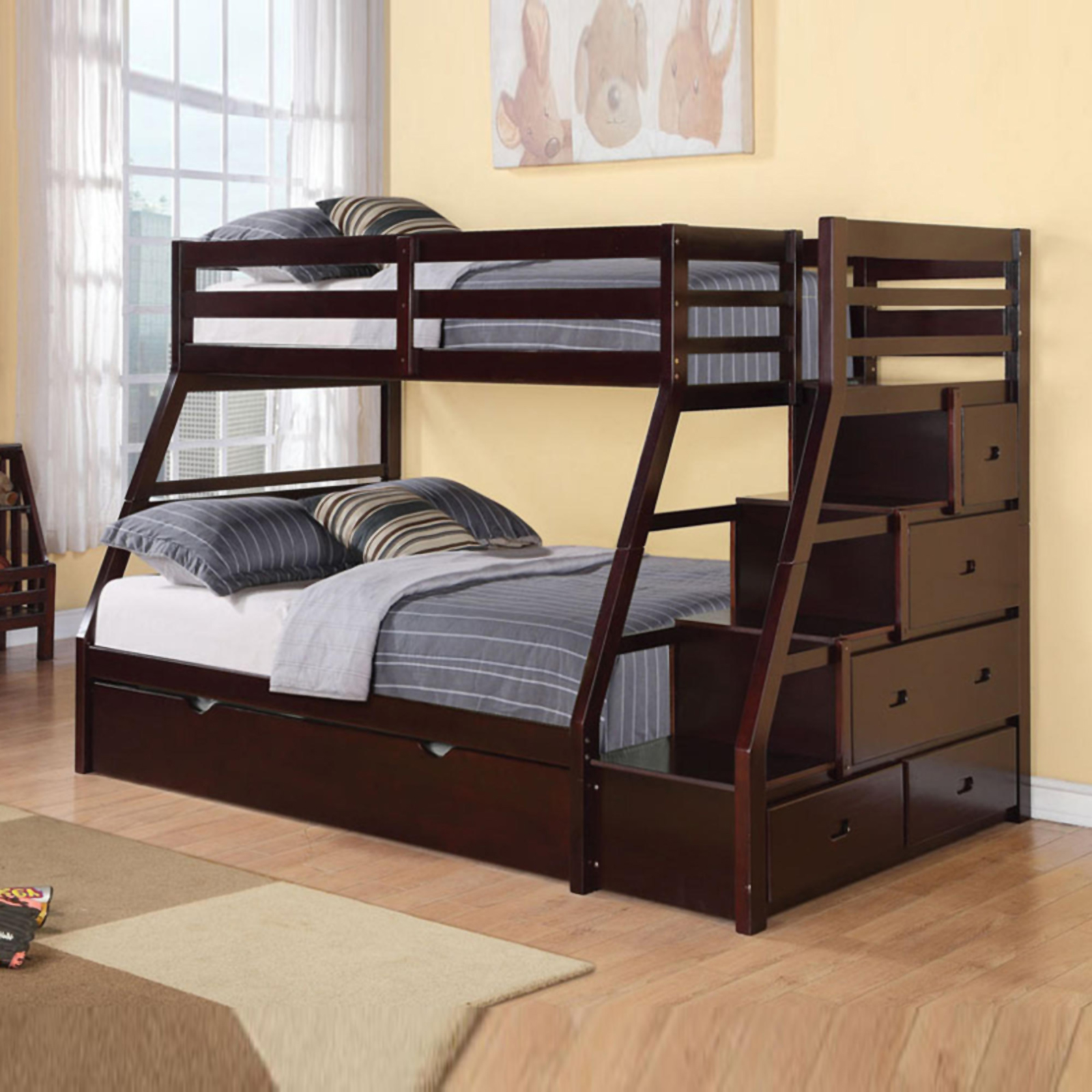 Acme Furniture Twin Over Full Stairway Chest Bunk Bed with Trundle - Espresso