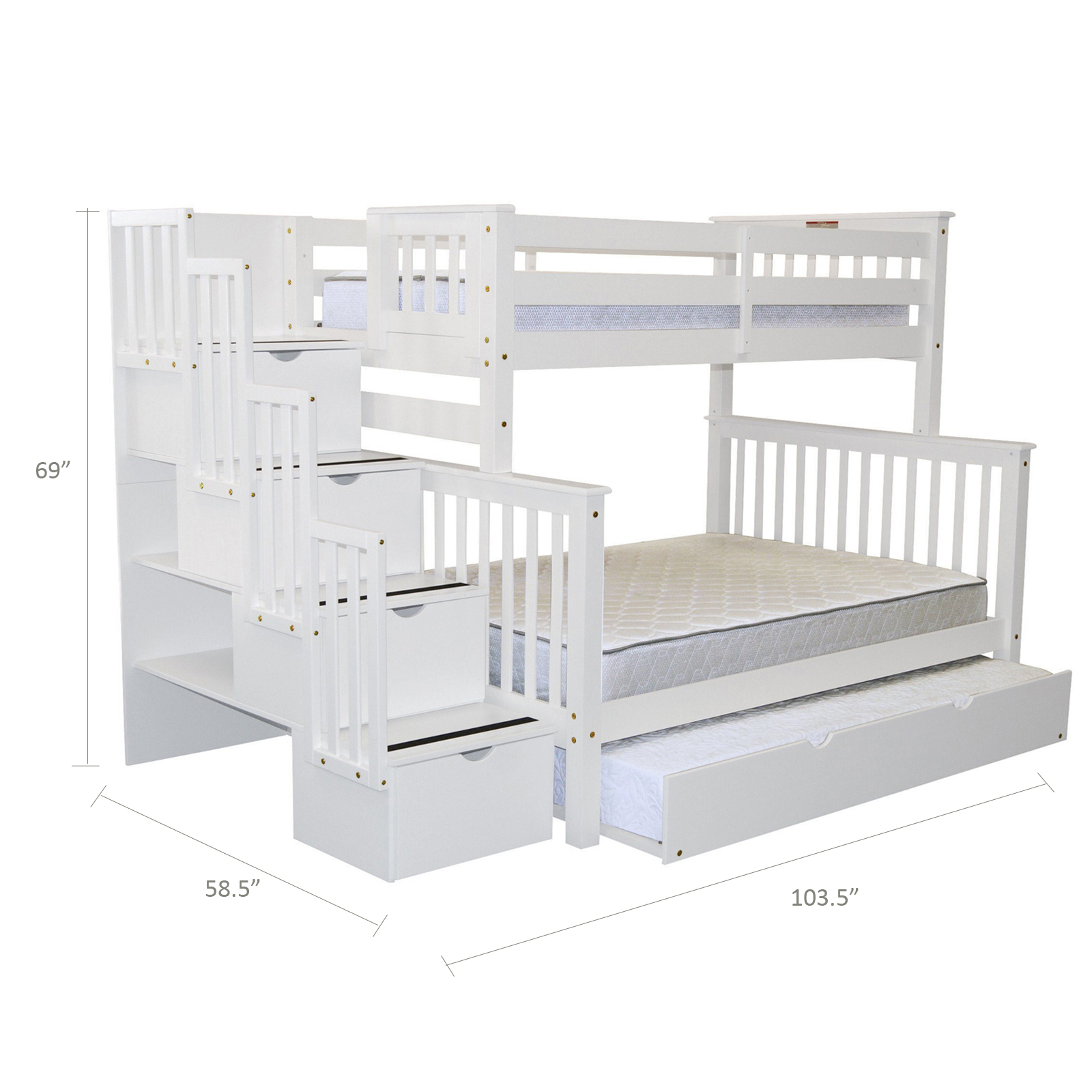 Bedz King White Stairway Twin Over Full, Sears Bunk Beds Full Over Full