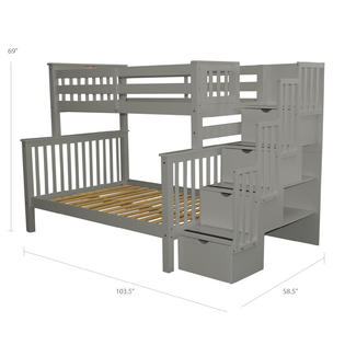 Bedz King Twin Over Full Grey Stairway, Sears Bunk Beds Twin Over Full