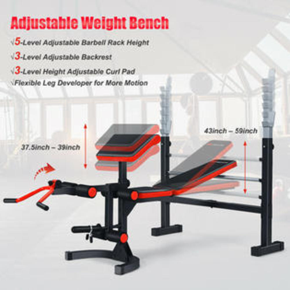 Goplus Multi-function Adjustable Olympic Weight Bench W/Preacher Curl