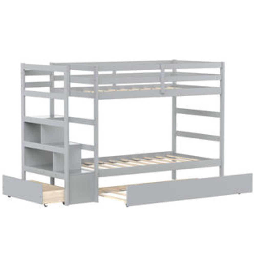 Costway Twin-over-Twin Bunk Bed with Trundle - Gray