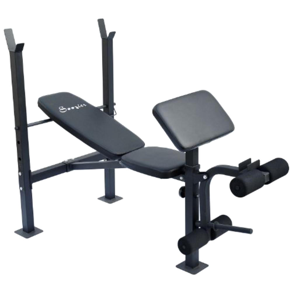 Soozier Incline Flat Exercise-Free Weight Bench with Curl Bar and Leg Extension