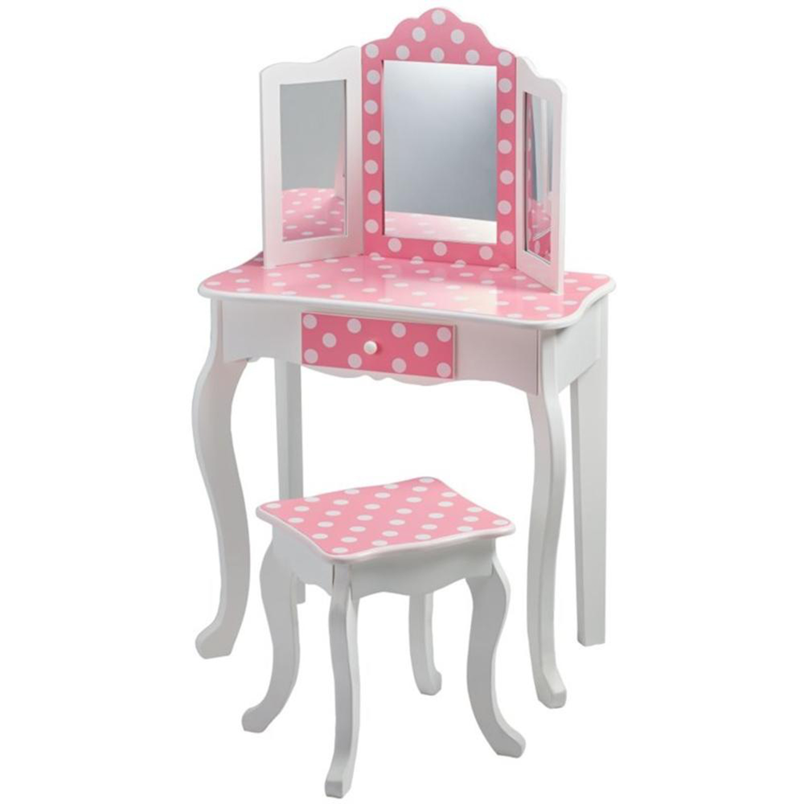 Teamson Design Fashion Prints 38" Polka Dot Kids Vanity Table and Stool Set - Pink and White