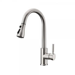 WEWE Single Handle High Arc Brushed Nickel Pull Out Kitchen Faucet,Single Level Stainless Steel Kitchen Sink Faucets with Pull D