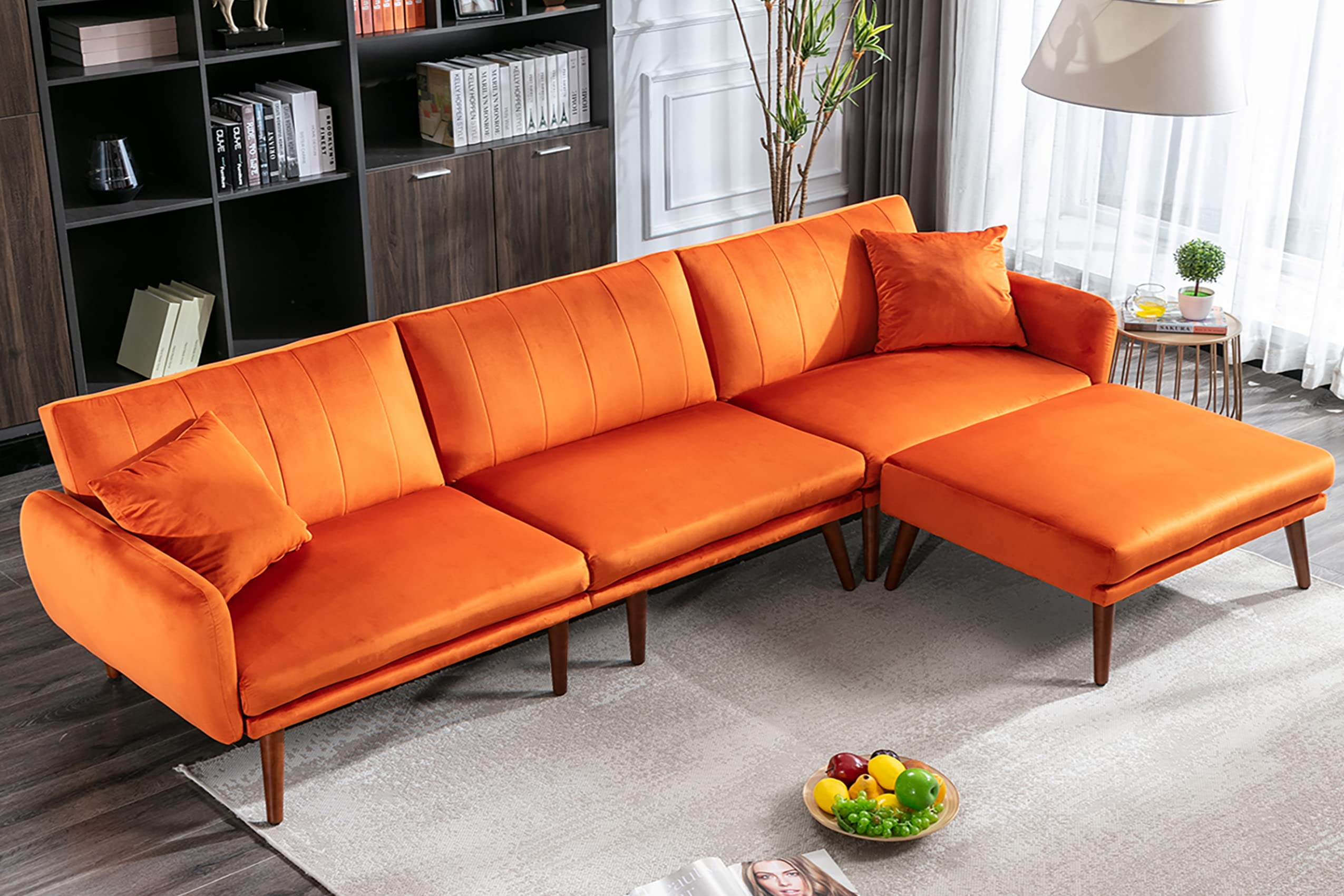 JOMEED L-Shaped Convertible Sectional Sofa Bed - Orange