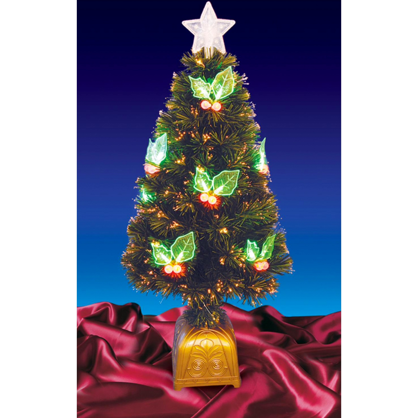 NorthLight 4' Pre-Lit LED Color Changing Fiber Optic Christmas Tree with Holly Berries