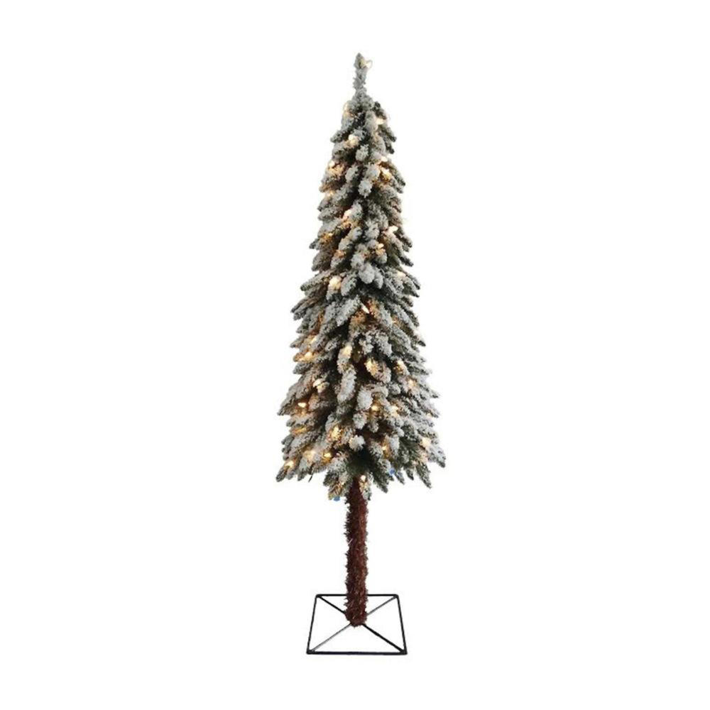 NorthLight 7' Pre-Lit Flocked Alpine Tree with 200 Clear Lights - Green