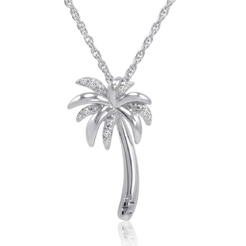Amanda Rose Sterling Silver Diamond Palm Tree Pendant