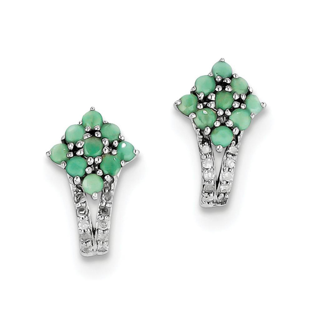GEMaffair .925 Sterling Silver Emerald and Diamond Stud Earrings