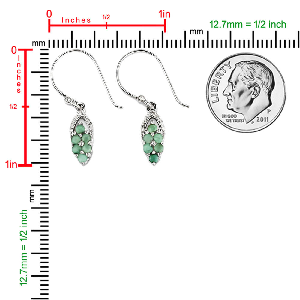GEMaffair 0.324cttw. Emerald and Diamond Sterling Silver Dangle Earrings