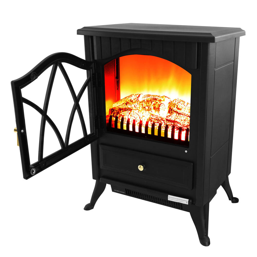 Golden Vantage Tempered Glass 16" Portable Standalone Modern Electric Fireplace - Black