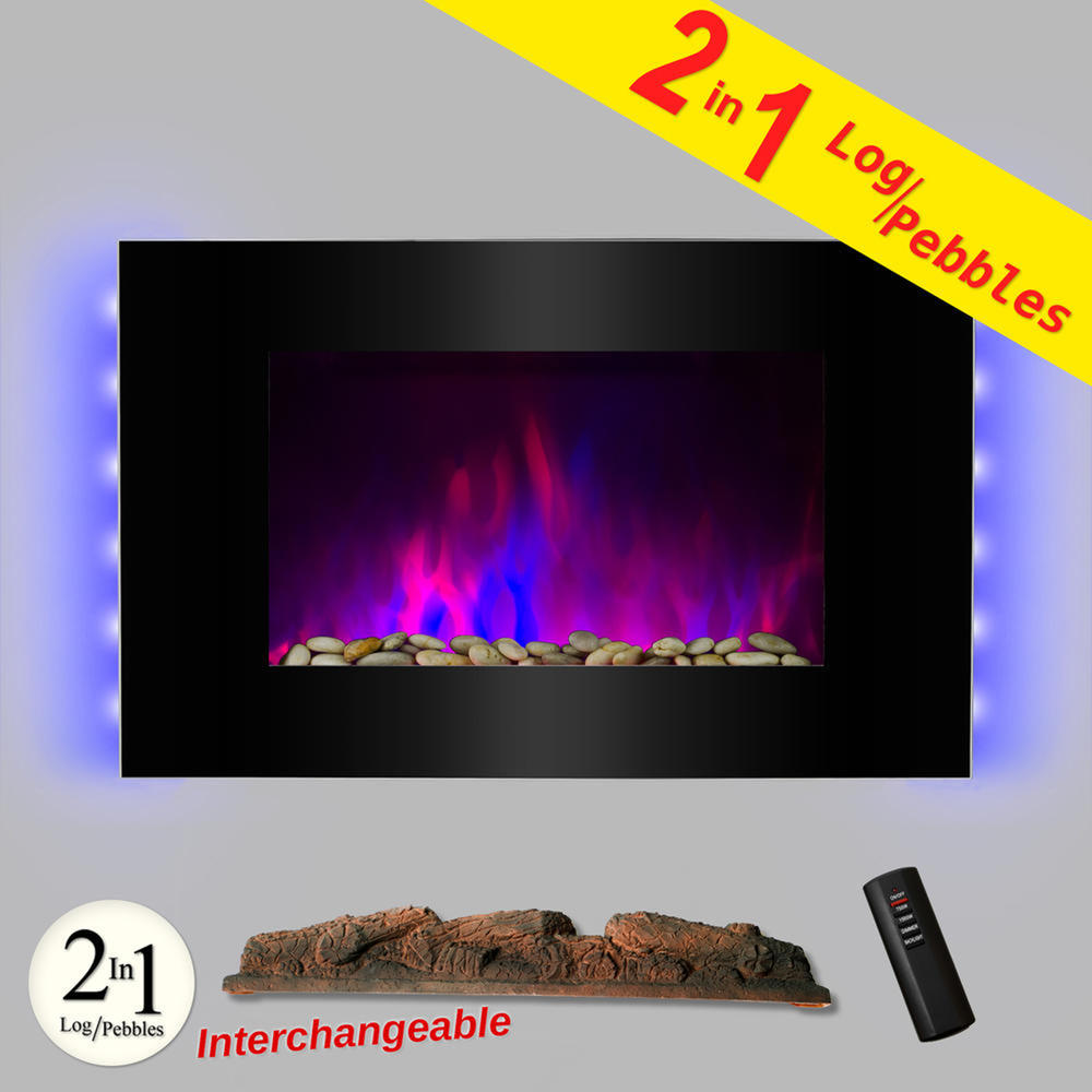 Golden Vantage GVFP0047 European Style Steel 36" Modern Electric Fireplace Heater - Black