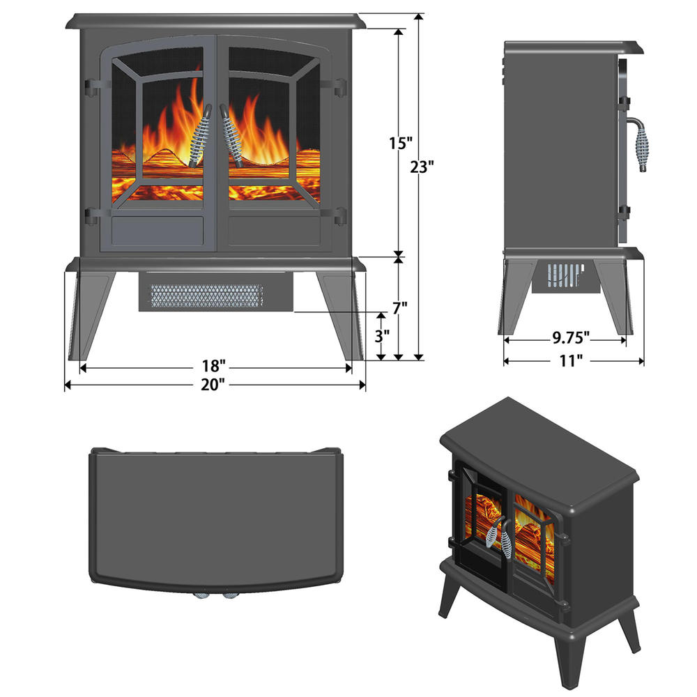 AKDY AKFP0075 20" Electric Fireplace - Black