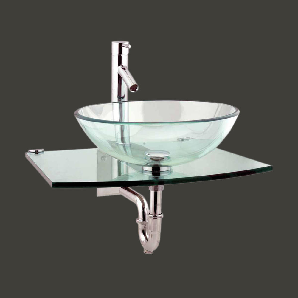 Renovators Supply The Renovators Supply Halo Tempered Glass 24" Wall Mount Bathroom Vessel Sink -  Clear
