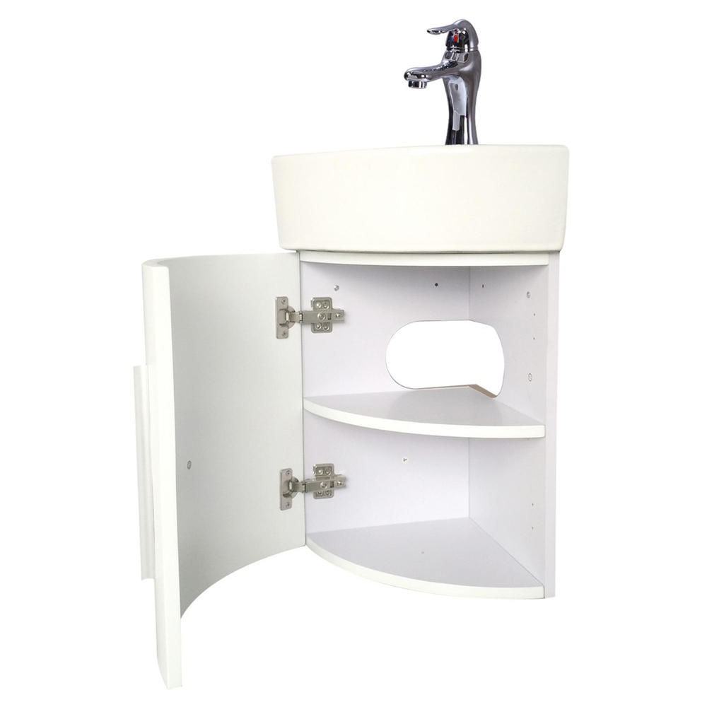 Renovators Supply The Renovators Supply Wall Mount Porcelain Bathroom Corner Cabinet Vanity Sink with Faucet and Drain
