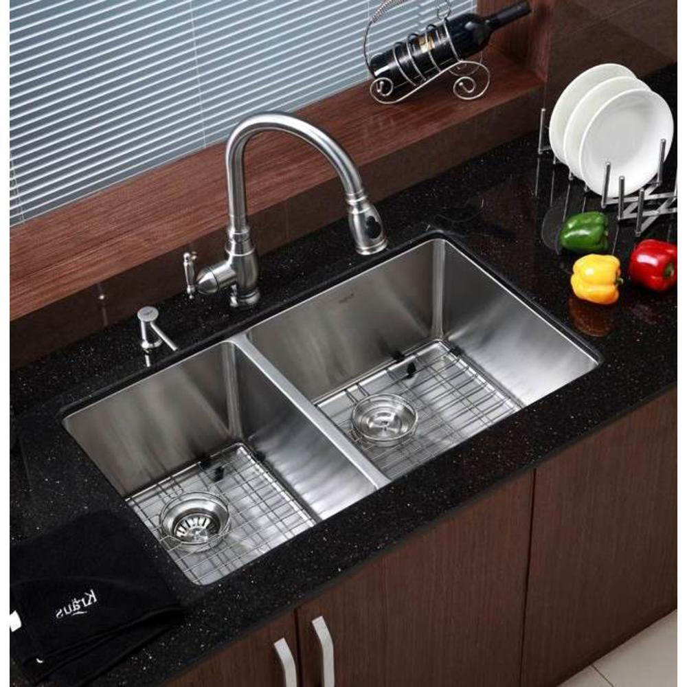 kraus 33" 60/40 Double Undermount Kitchen Sink - Stainless Steel