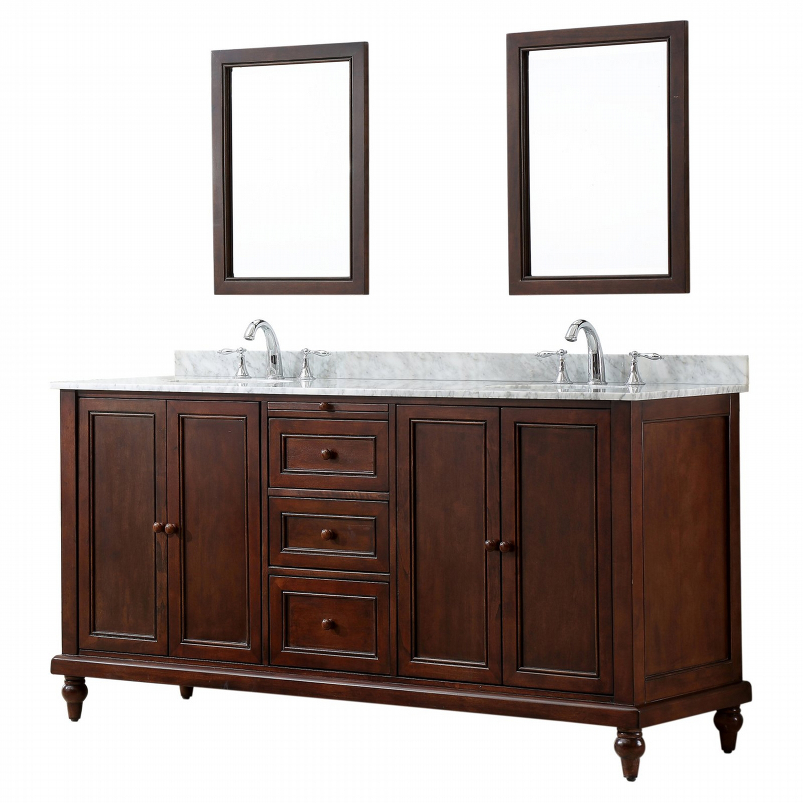 J & J 70" 3-Drawer Traditional Double-Sink Bathroom Vanity - Classic Pearl White