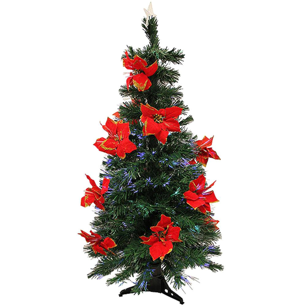 NorthLight 3' Pre-Lit Fiber Optic Artificial Tree with Red Poinsettias