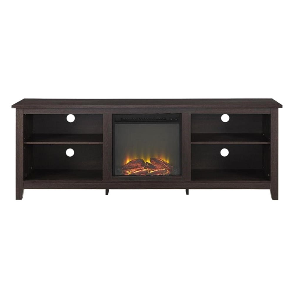Walker Edison Essential 70" MDF 2-Tier TV Stand with Electric Fireplace Insert - Espresso