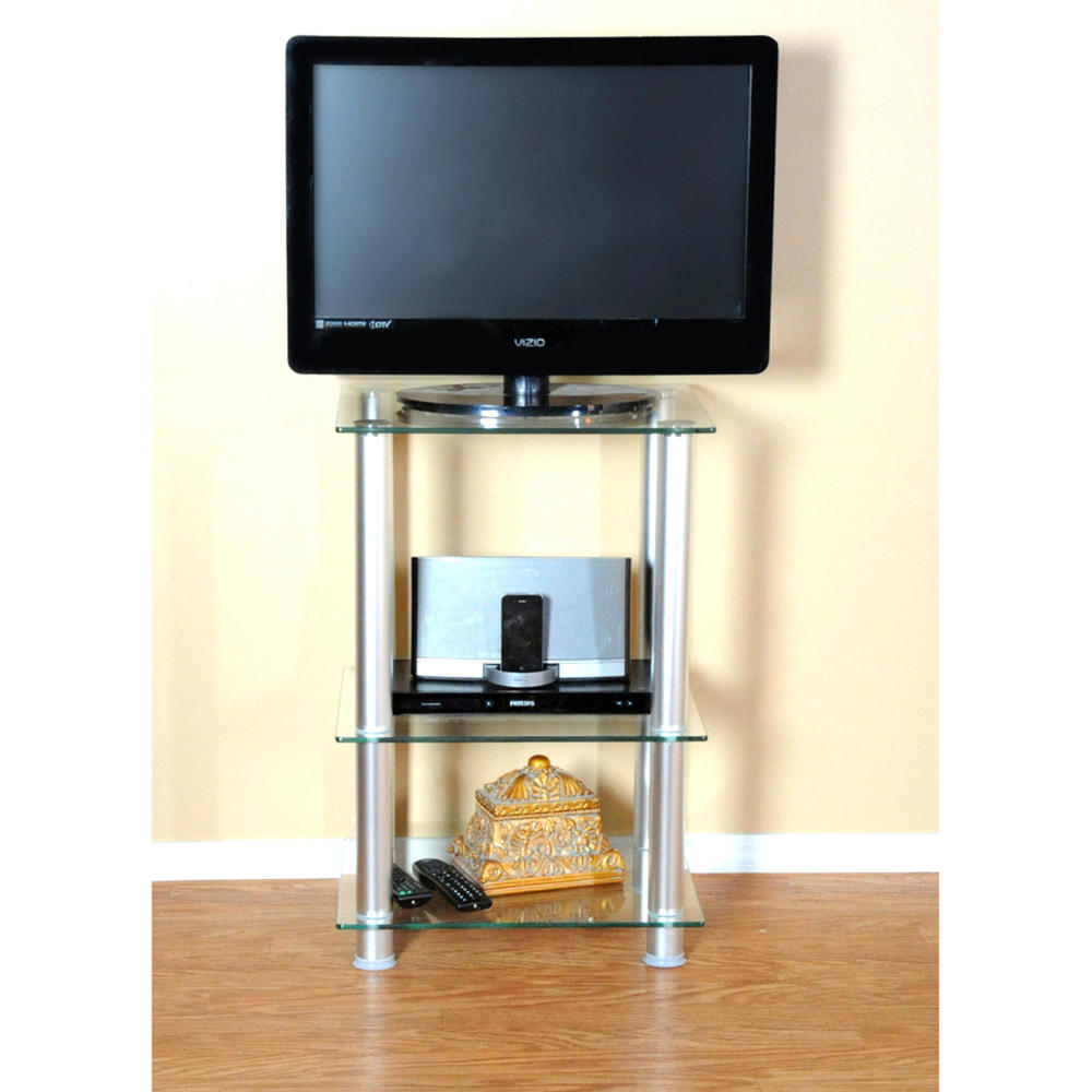 RTA Home And Office Decorative 20" Extra Tall Glass and Aluminum 3-Tier LCD/Plasma TV Stand - Clear