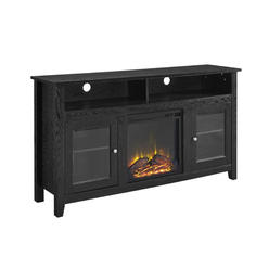 Walker Edison 58" Wood Highboy Fireplace TV Stand - Black