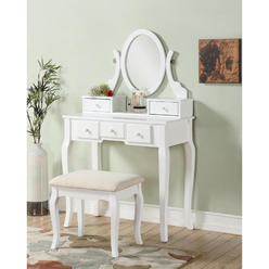 Roundhill Furniture Ashley Wood Make-Up Vanity Table and Stool Set, White