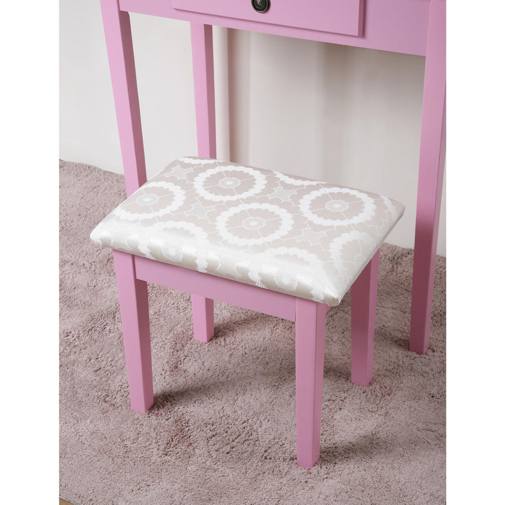 Furnituremaxx Moniya Wood 3pc. 3-Drawer Bedroom Vanity Set with Swivel Mirror - Pink