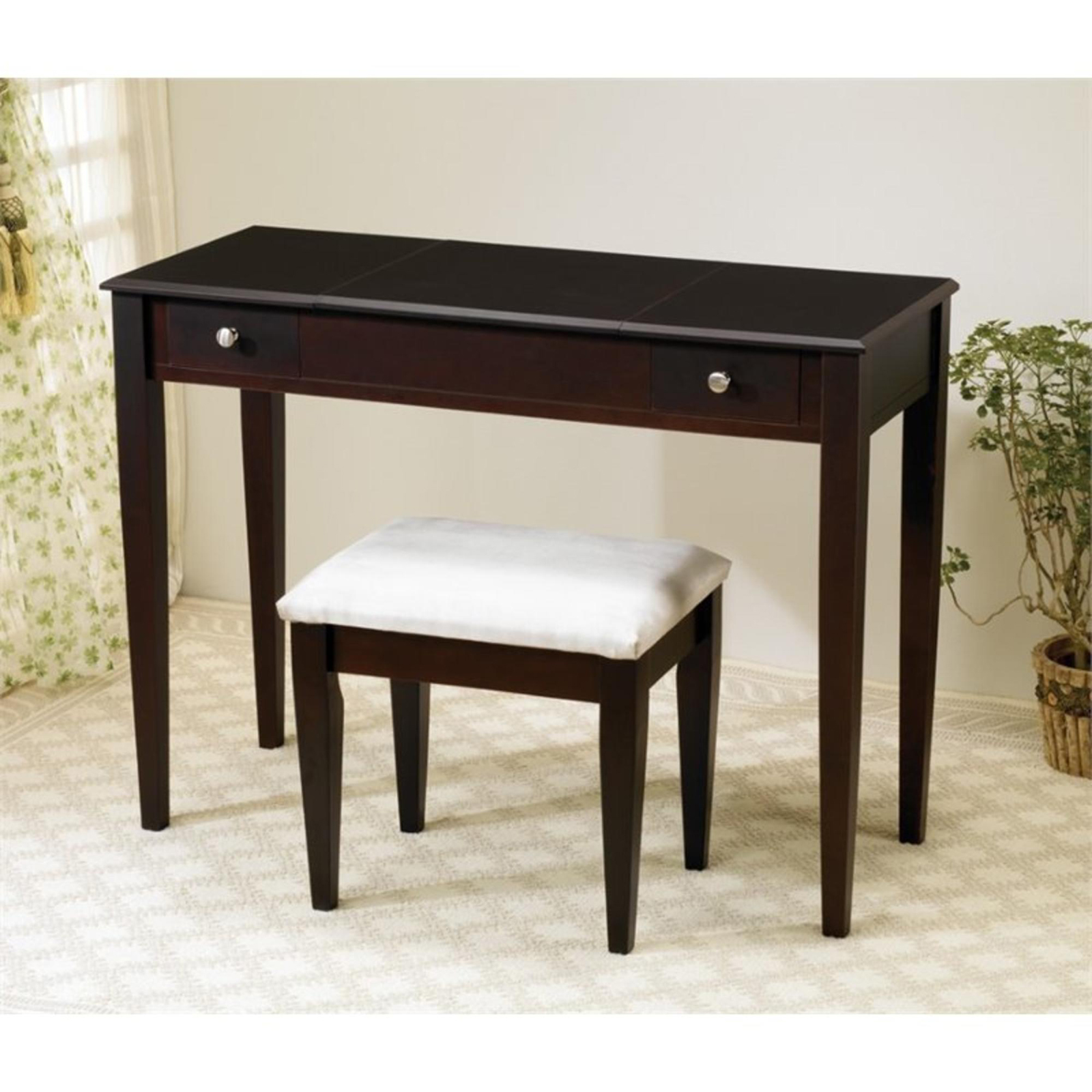 Coaster 300080 Wood 3pc Makeup Vanity Set With Mirror Dark Brown Coaster 300080 Wood 3pc Makeup Vanity Set With Mirror Dark Brown