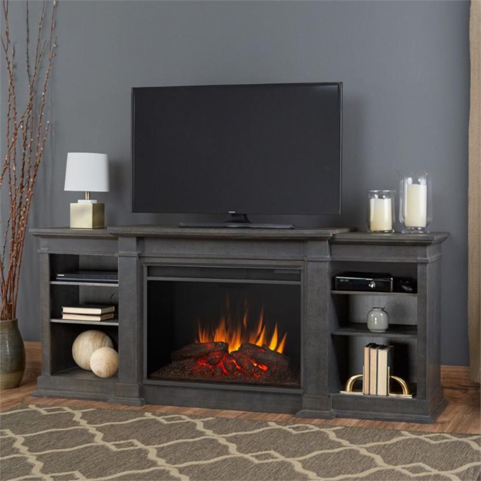 Real Flame Eliot Grand Wooden 1500W 81" Infrared Electric Fireplace - Antique Gray