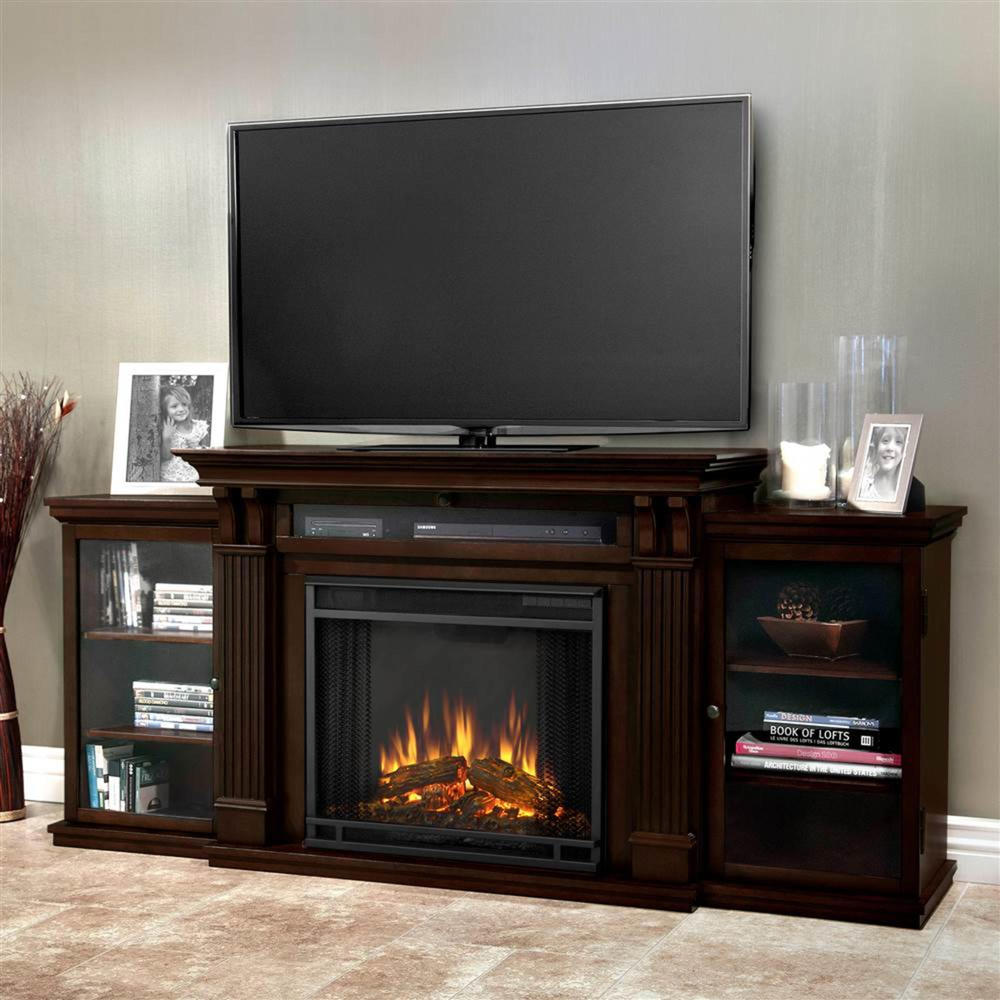 Real Flame Calie 67" Solid Wood Electric Fireplace Entertainment Unit - Dark Walnut