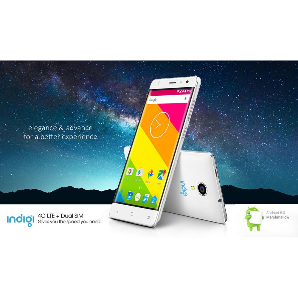Indigi  4G Lte Smart Phone GSM Unlocked Quad Core 5.0" Android 6.0 MM Google Play Store - White