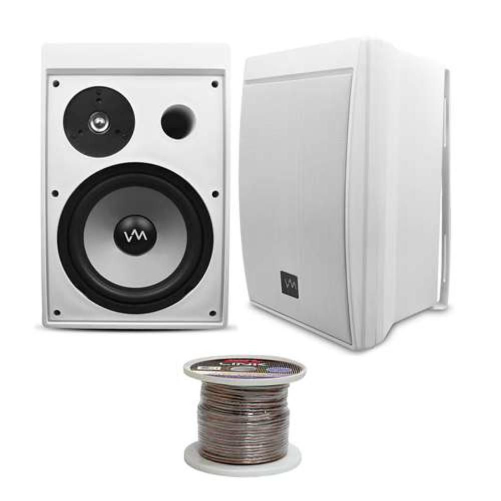 VM Audio SRWOD8PSC1410058851  SR-WOD8 White Pair Waterproof Indoor/Outdoor Porch Speakers Set with Wire