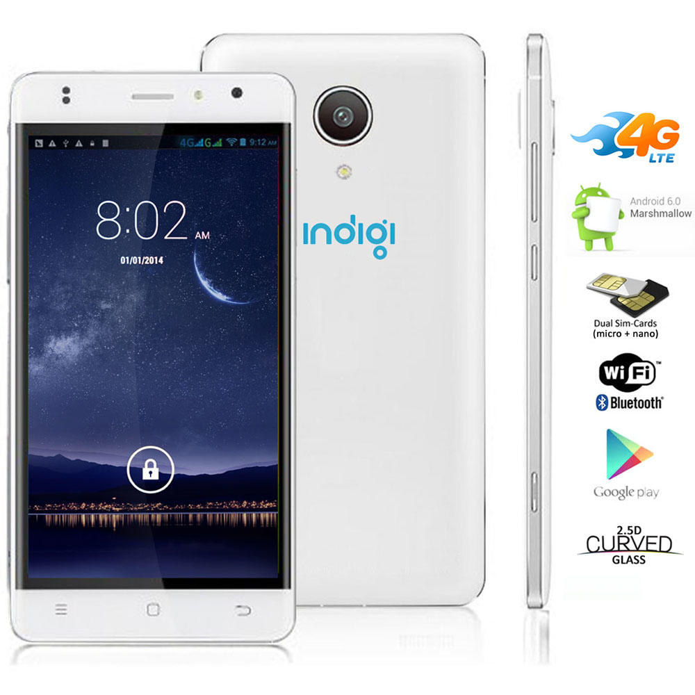 Indigi  5.0" IPS Capacitive Android 6.0 DualSim 4G Support Smart Cell Phone GSM UNLOCKED - White