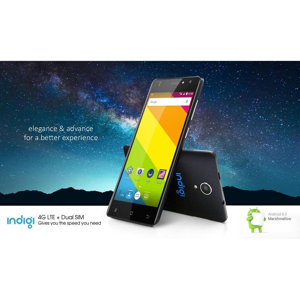 Indigi  Stylish Unlocked 5.0" Android 6.0 Marshmallow DualSim Standby 4G LTE SmartPhone - Black