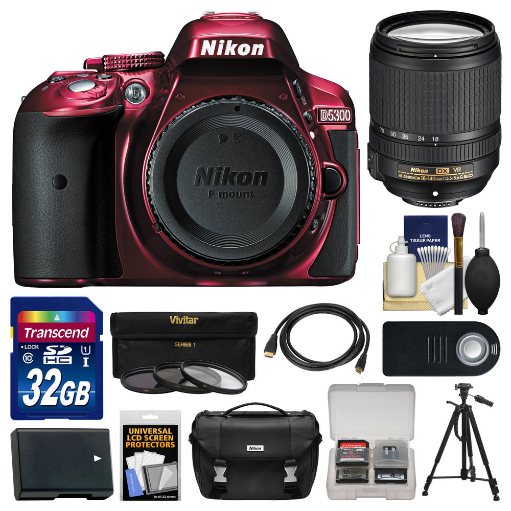 Nikon 1520-kit-79226-s  D5300 Digital SLR Camera Body (Red) with 18-140mm VR Zoom Lens + 32GB Card + Case + Battery + Tripod + K
