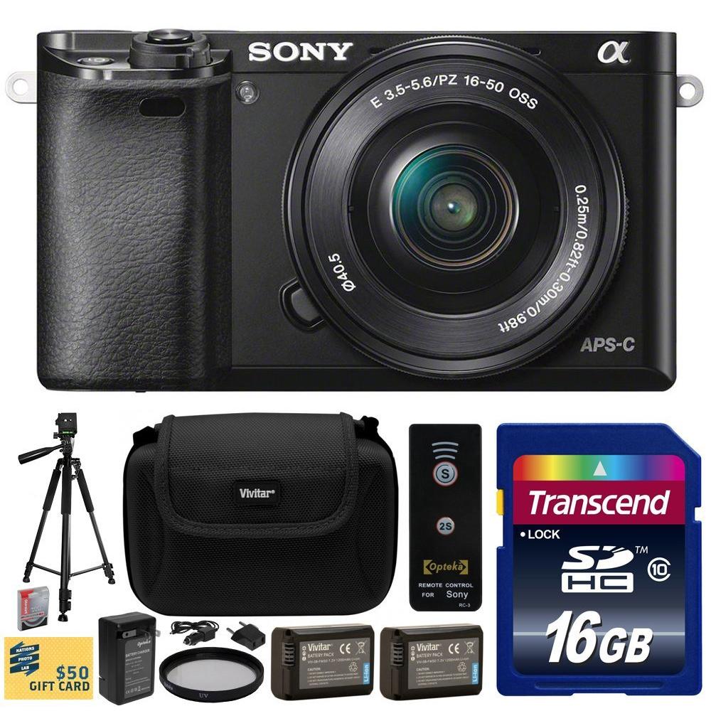 Sony A60001650K62 Alpha a6000 24.3 MP Mirrorless Camera w/ 16-50mm Power Zoom Lens (ILCE6000L/B) w/ Beginner Accessories kit 16G