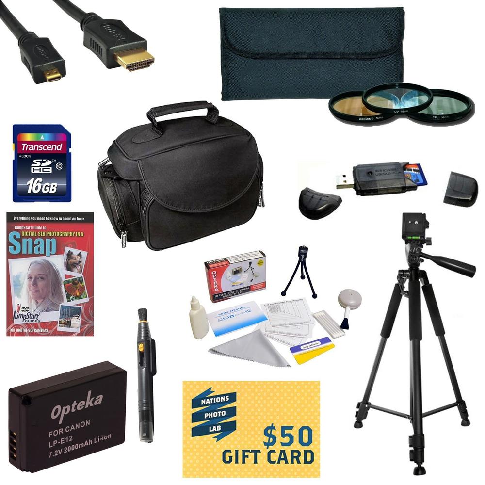 Opteka C58MMLPE12KIT1 Best Value Accessory Kit For Canon M, Rebel SL1 - Kit Incl 16GB Hi-Speed SDHC Card + Card Reader + Extra B