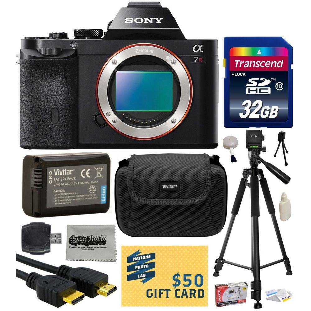 Sony A7RBODYK6 a7R Full-Frame 36.4 MP Mirrorless Interchangeable Digital Lens Camera - Body Only (ILCE7R) w/ Amateur Accessories