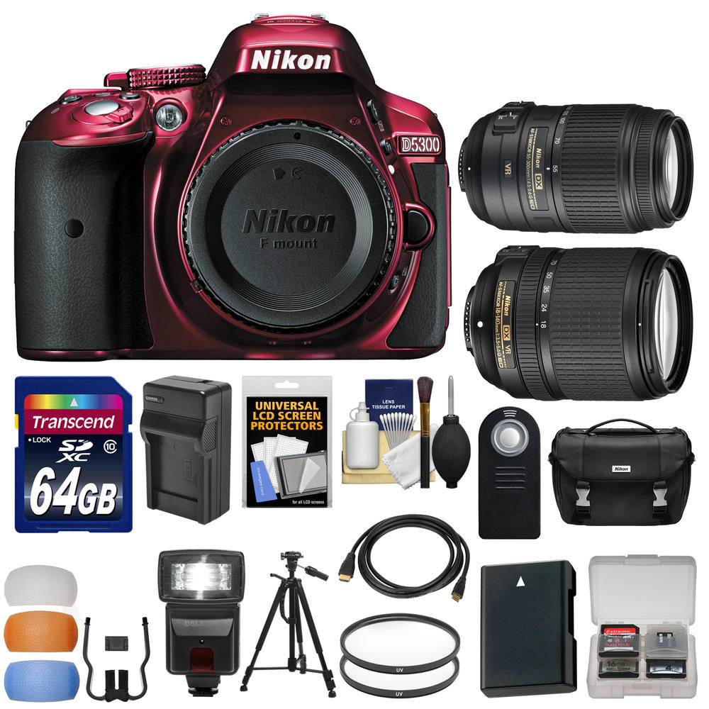 Nikon 1520-kit-79232-s  D5300 Digital SLR Camera Body ( with 18-140mm VR & 55-300mm VR Zoom Lens + 64GB Card + Case + Flash Kit 