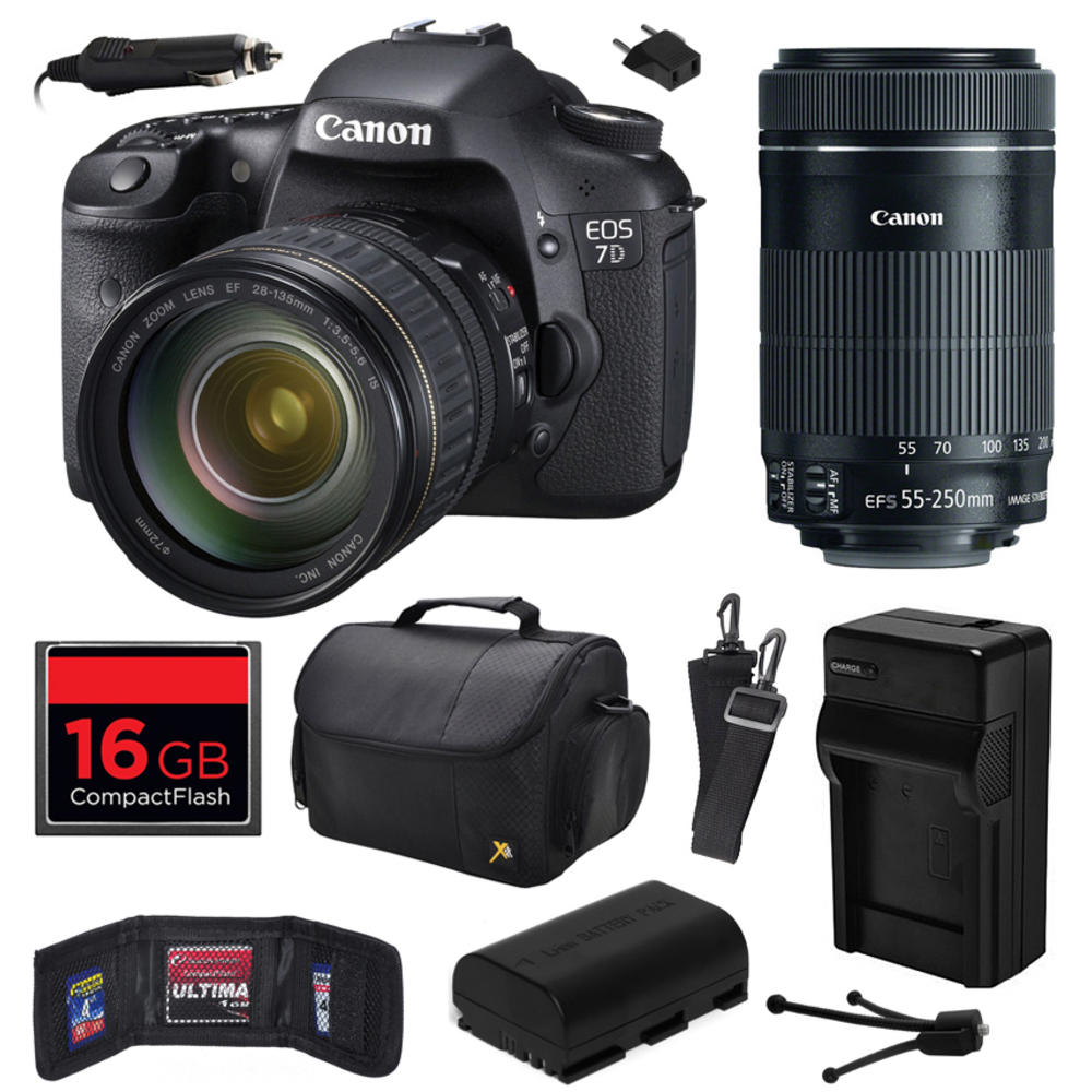 Canon CN7D2813555250STM16GBV8 EOS 7D SLR Camera with 28-135mm + 55-250mm STM Lens (16GB Value Bundle)