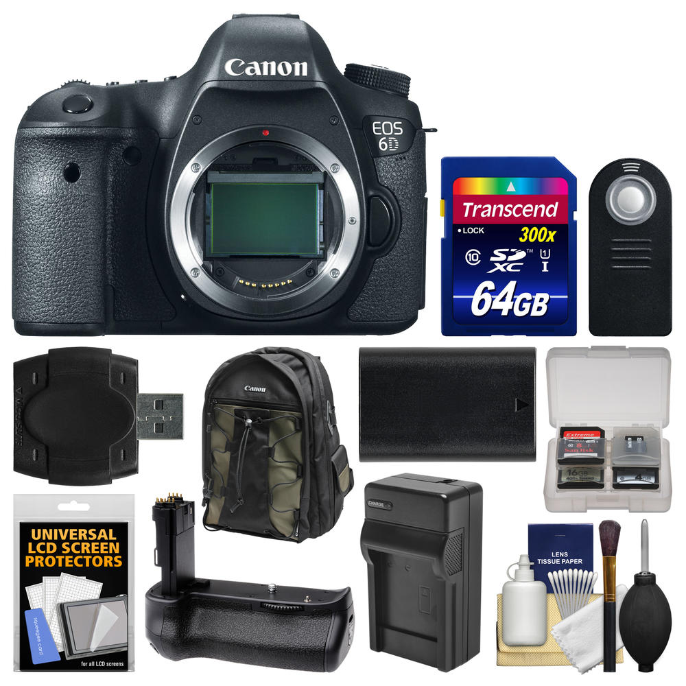 Canon 8035B002-kit-81893 EOS 6D Digital SLR Camera Body with 64GB Card + Backpack + Battery/Charger + Grip + Remote + Accessory 