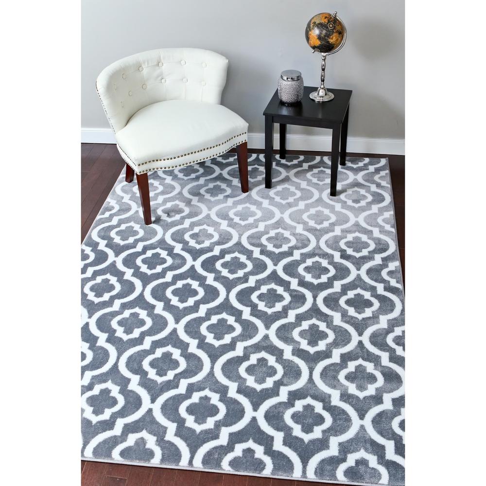 PersianRugs Persian Rugs Gray White Moroccan Trellis Area Rug 7'10 x 10'6