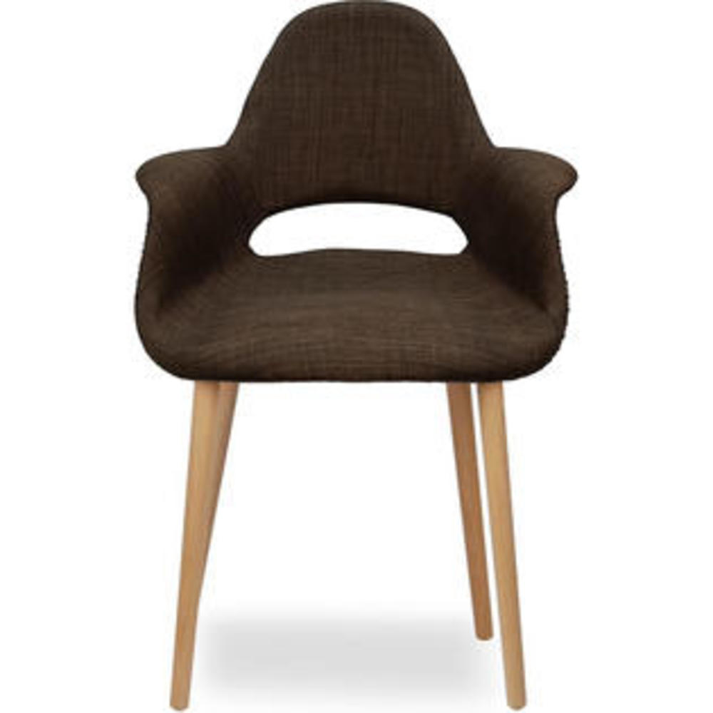 Homelala Brown - Upholstered Organic Arm Chair Armchair Brown Fabric Chair Light brown Natural Wood Leg Dining