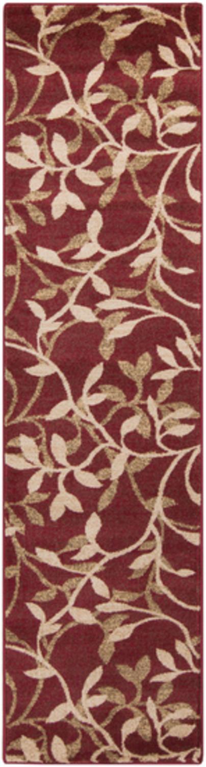 Diva At Home 2' x 7.5' Flourishing Vines Brick Red, Yellow, Green and Tan Area Throw Rug Runner