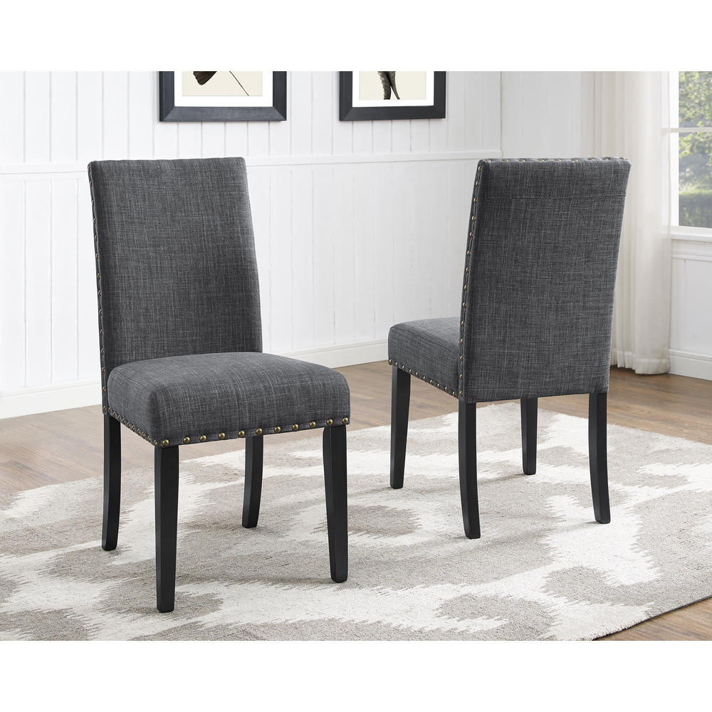 Furnituremaxx Biony Gray Fabric Dining Chairs with Nailhead Trim- Set of 2