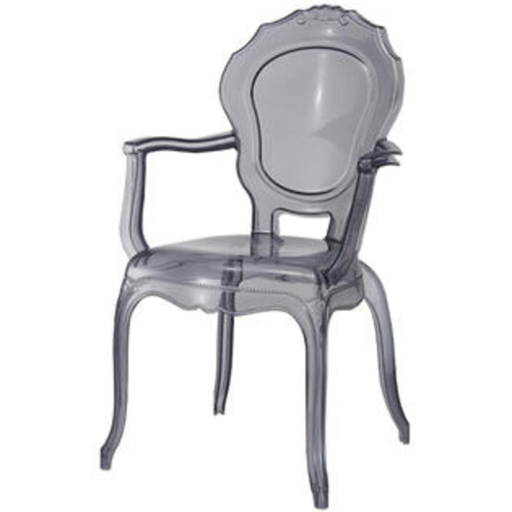 Homelala Set of Two (2) - Smoke - Modern Contemporary Belle Style Dining Chair Armchair Ghost Chair with Arms Ghost Arm Chair