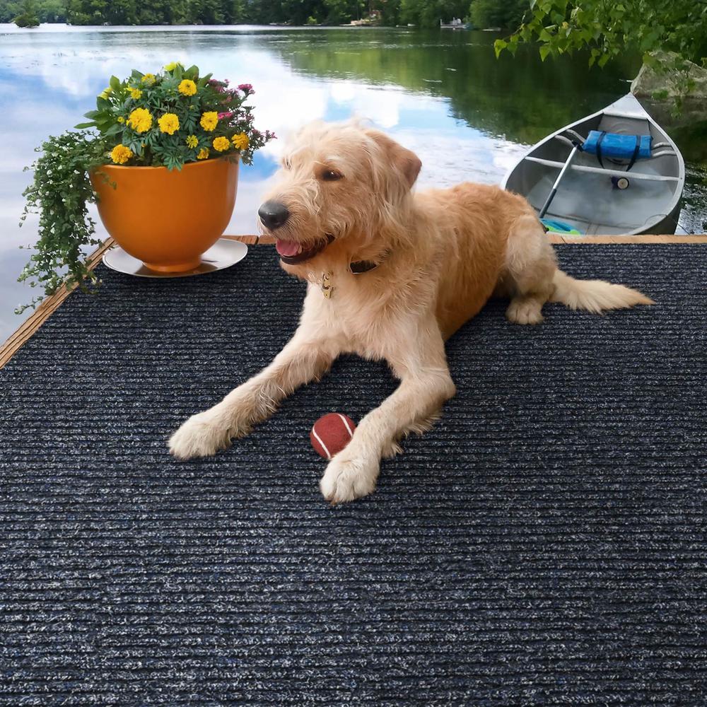 House, Home and More Heavy-Duty Ribbed Indoor/Outdoor Carpet with Rubber Marine Backing - Stormy Blue 6' x 30'