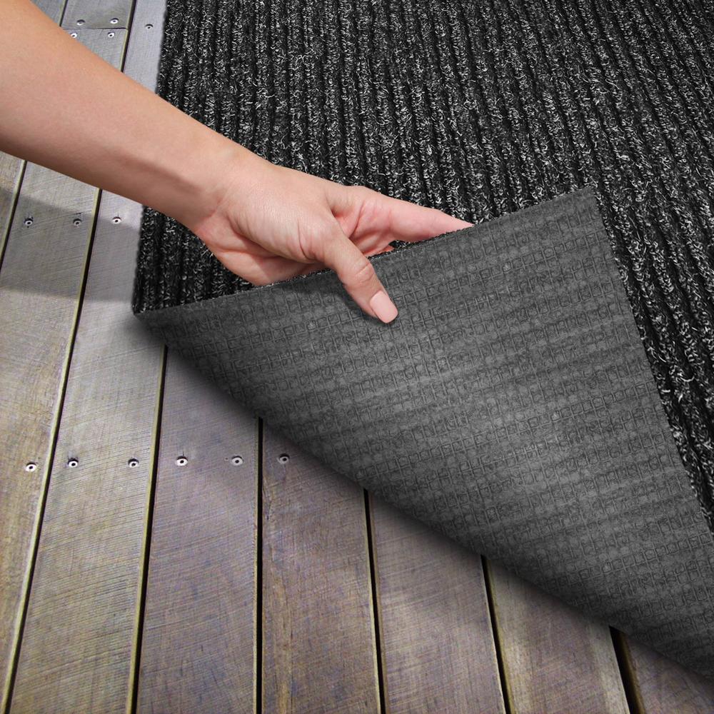 House, Home and More Heavy-Duty Ribbed Indoor/Outdoor Carpet with Rubber Marine Backing - Charcoal Black 6' x 30'