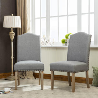 Mod Urban Style Solid Wood Nailhead Fabric Padded Parson Chair Set Of 2 Upholstery Gray